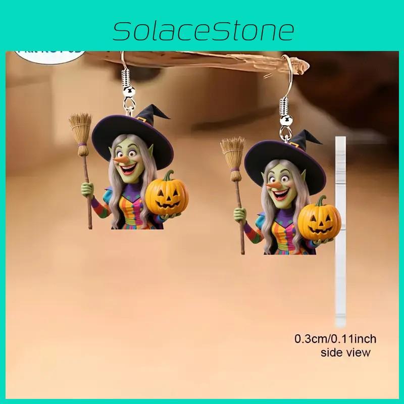 Halloween Thema Hexenbesen und Kürbis Muster Damen Ohrringe für Frauen Feiertagsparty Dekoration