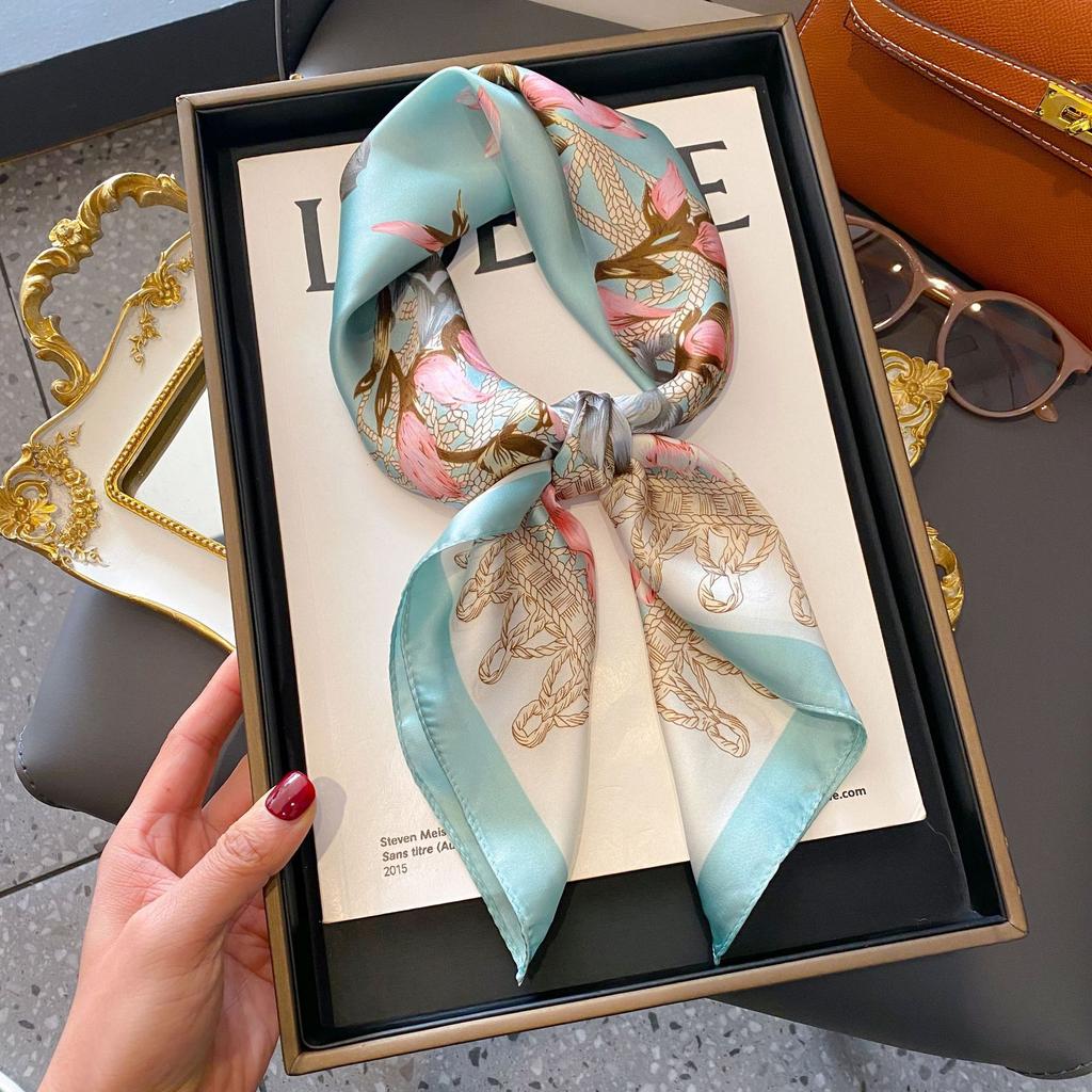 Small Silk Scarf Women'S Versatile High-End Decorative Square Scarf Professional Small Scarf Simulation Silk Korean Version Streamer Bag