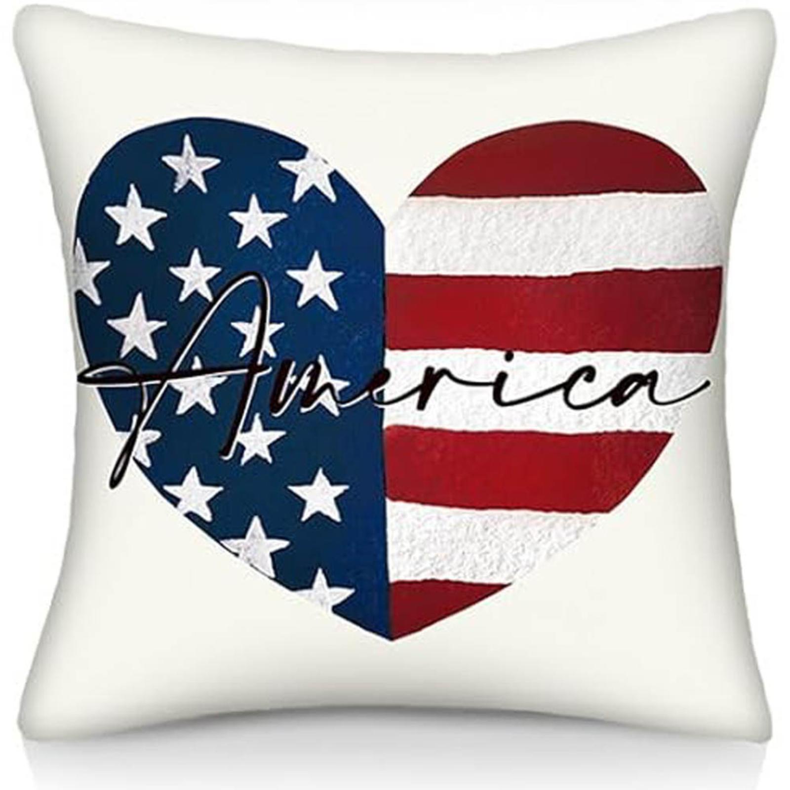 

Decorative Throw Pillow Cover God Bless America Star Print with Bow Pattern Square Cushion Case for Sofa Couch Bed Chair Home Indoor Outdoor Use One Size