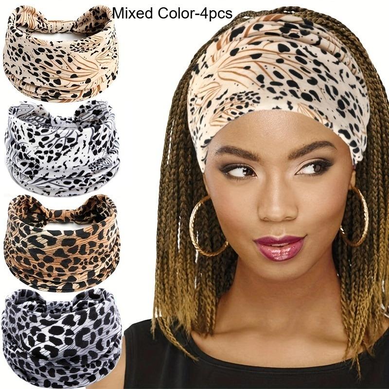 

4pcs Wide Outdoor Sports Hair Ties Fashion Leopard Print High Elasticity Comfortable Sports Headbands Daily Decorative Hairbands
