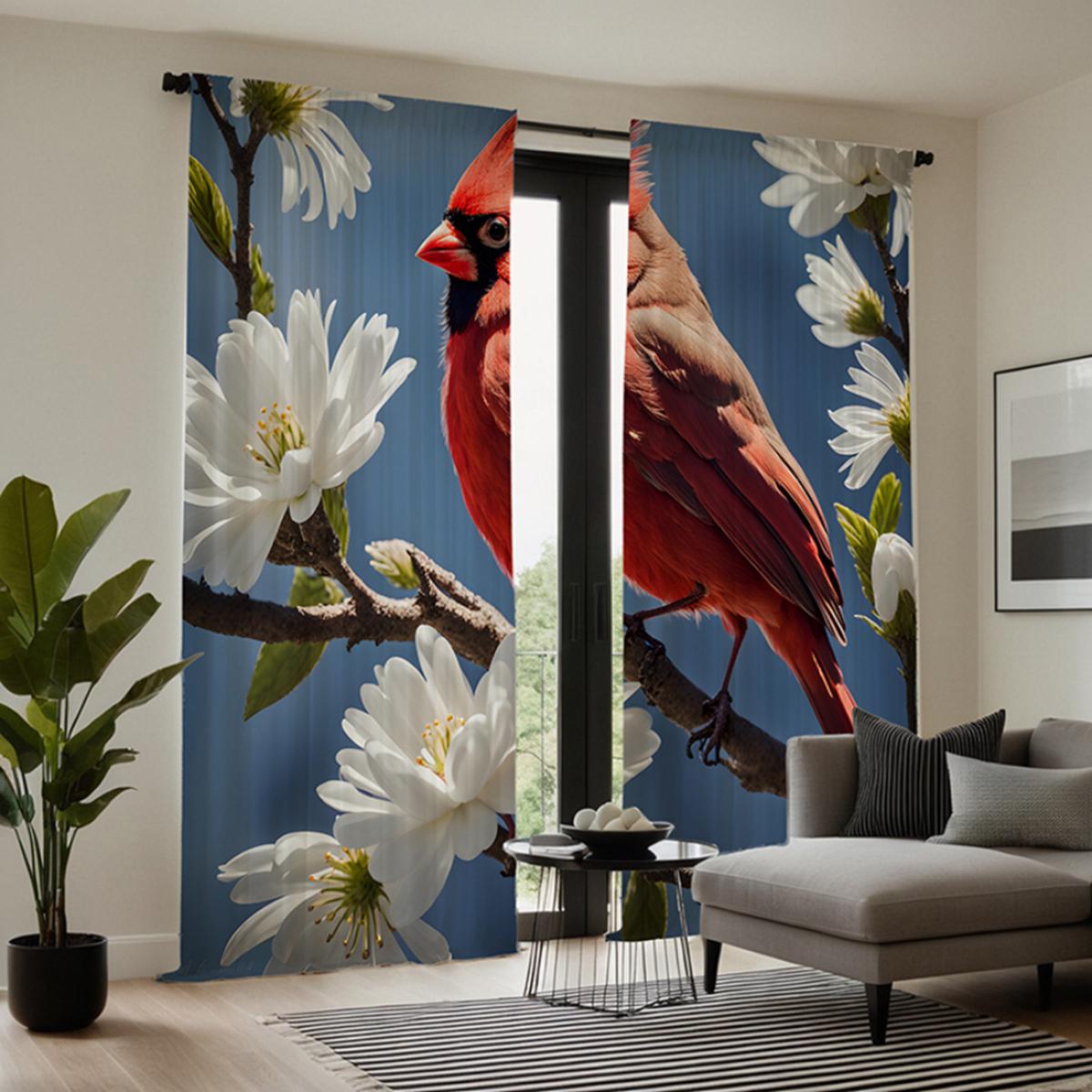 

2 шт. декоративная занавеска с изображением птицы из грушевого дерева HD, синяя занавеска с цифровой печатью, украшение для дома, стиль, гостиная W52H63inchW132H160cm