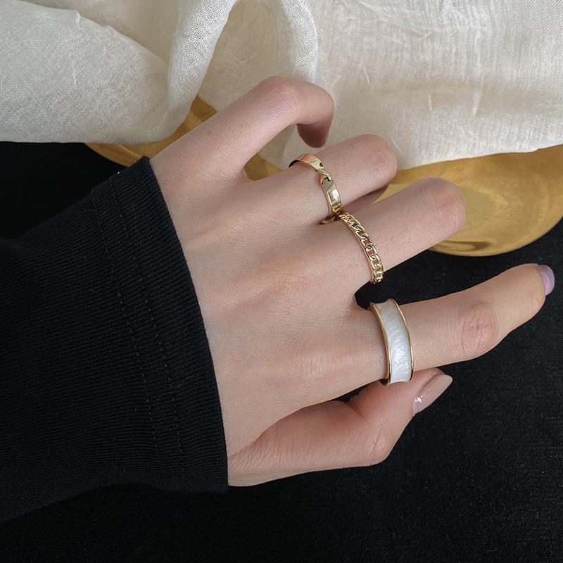 Korean Style Three-Piece Gold Open Ring Set for Women – Luxurious, Light, and Elegant