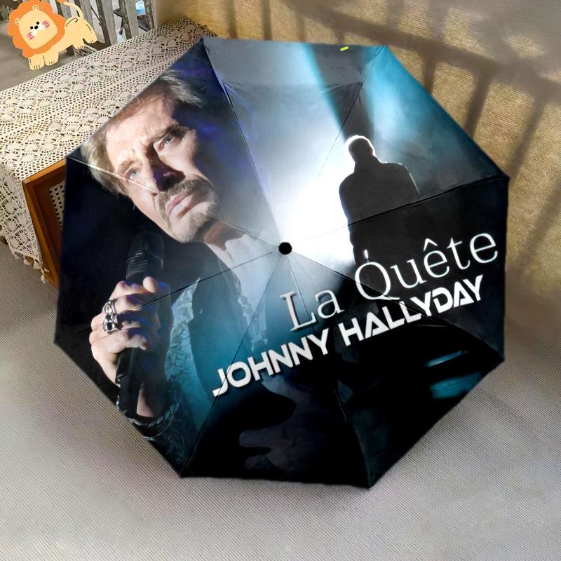 1pc Johnny Hallyday pattern Umbrella Portable Folding Umbrella Iron Frame Hole Bone Structure Outdoor Home Umbrella