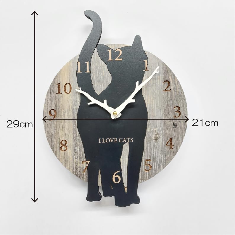 Stylish Cat Wall Clock, Cat 2, Vintage Wood Grain Analog Wall Clock, Silent Clock, Wall Decor, Bedroom, Home, Room Decor