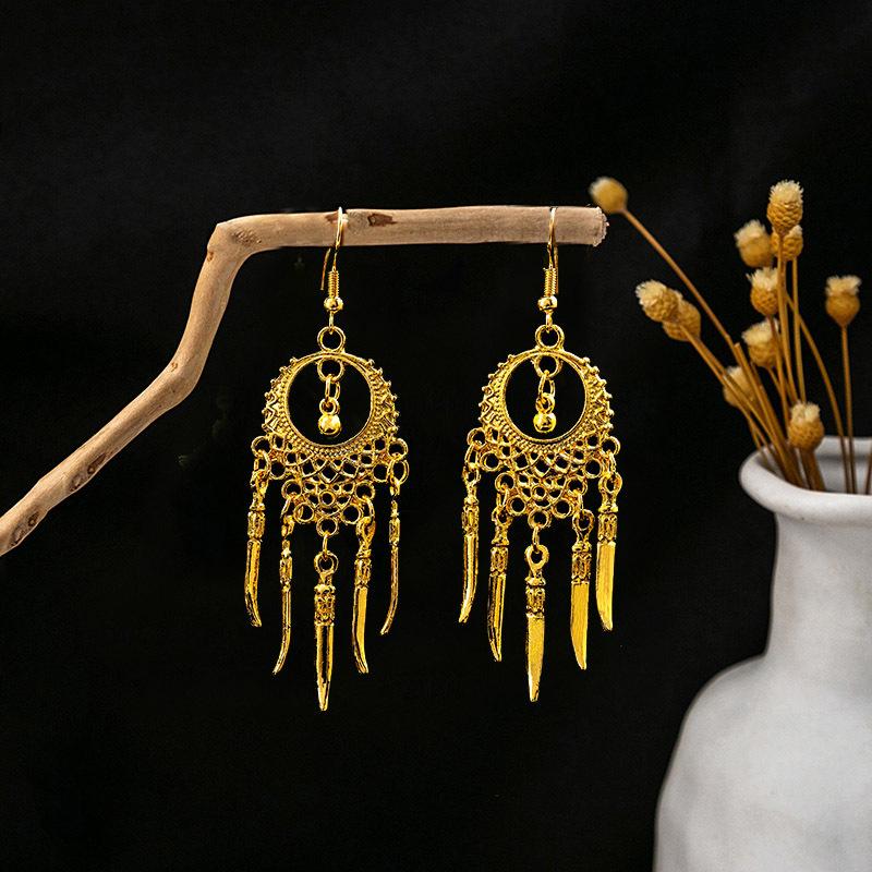 Orecchini Pavone Stile Etnico, Orecchini a Campanella con Frange, Ciondoli Foglia Bohemien, Orecchini Scenici del Mercato Notturno