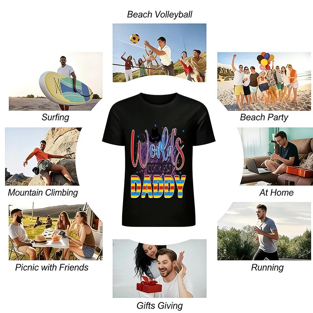 World's Coolest Daddy Print Casual Short Sleeve T-Shirt For Dad Pure Cotton T-shirt