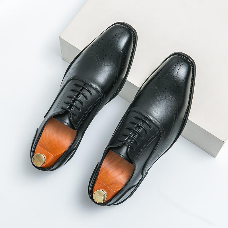 Fashion Men Oxford Shoes PU Solid Color Lace Up Low Heel Sculpture Business Formal Shoes Classic Versatile Men Shoes Large Sizes 38-46