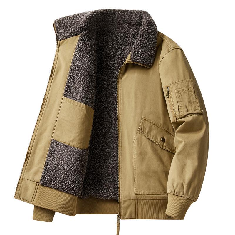 

Men s Lambswool Lapel Jacket: Warm & Thickened Winter Workwear M хакі