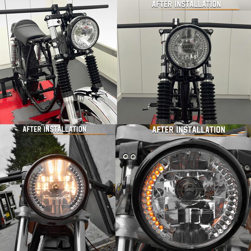 7 in Motorcycle Headlight 7" Universal 12V H4 35W Round Motorcycle Yellow LED Headlight W/ Black Bracket Motorcycle Accessories