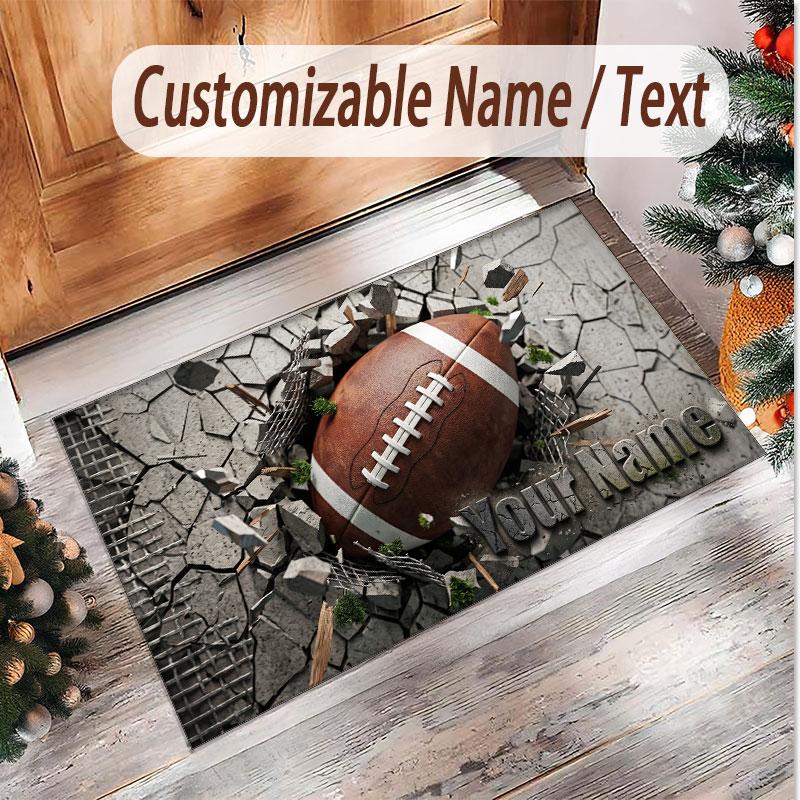 American Football Theme Soft Crystal Velvet Rug Custom Name & Text Print Non Slip Floor Rug for Bedroom Living Room