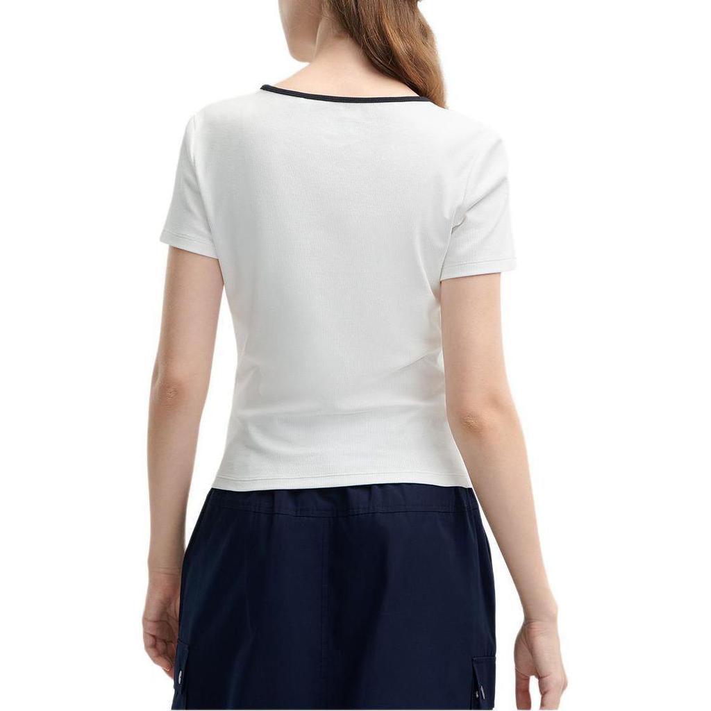 Fila Bequemes figurbetontes Rundhals-T-Shirt Damen Oberteile Wolke-Pilz-Weiß F11W429112FWT