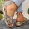 Fashion Gold Silver Wedge Heel Slippers for Women Summer 2025 Comfort Non Slip Beach Shoes Woman Fashion Weaving Platform Slides Sandals