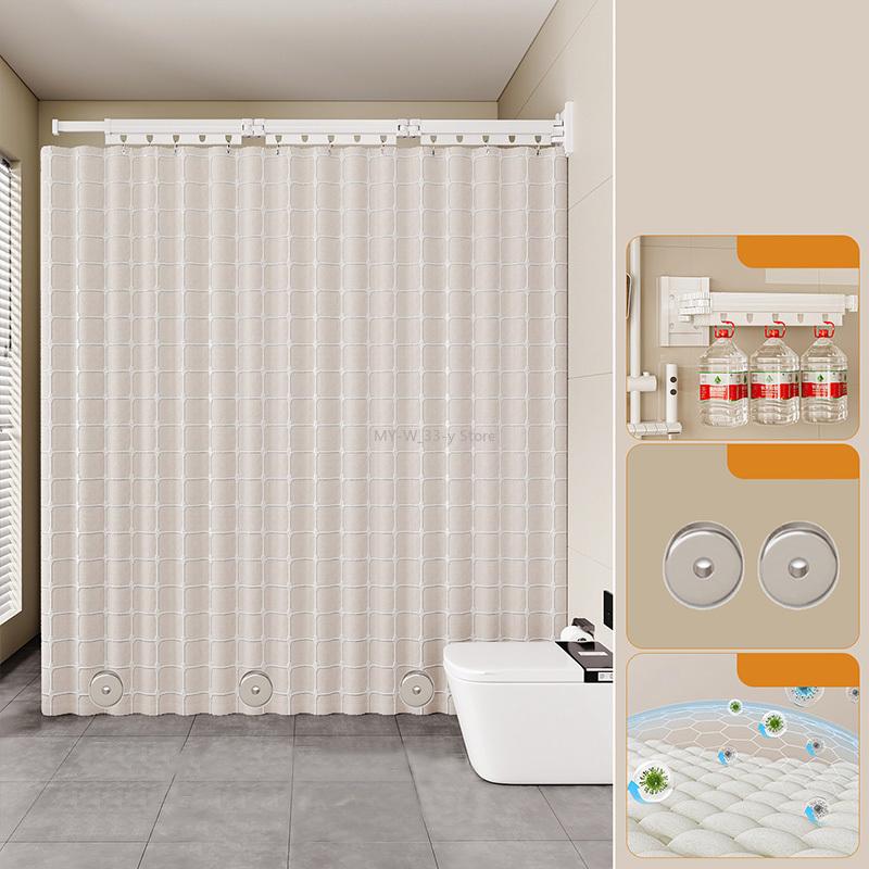 Suction Cup 2/3/4/5 Folding Shower Curtain No Hole Required Waterproof Mold-resistant Toilet Partition Curtain Shower Curtain