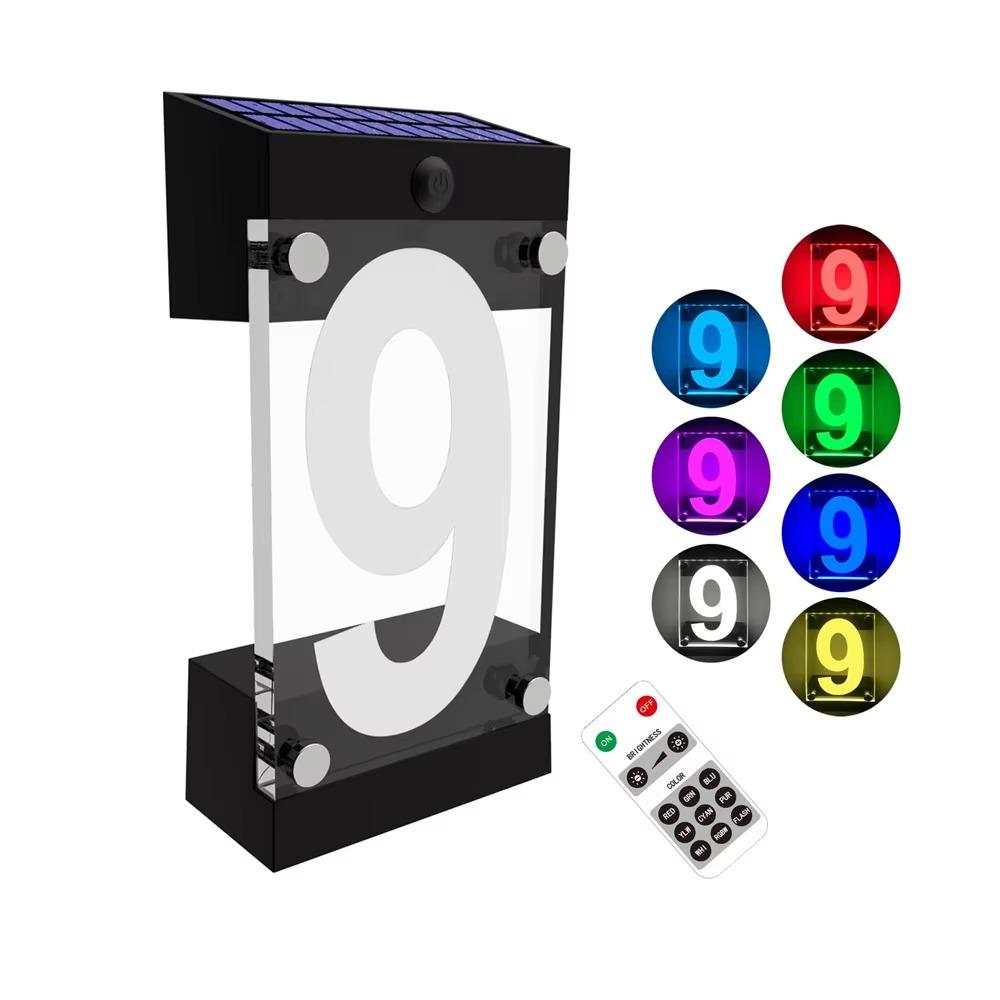 3D Acrylic Solar Powered House Number Sign Outdoor Address Plaque Lamp Home Driveway