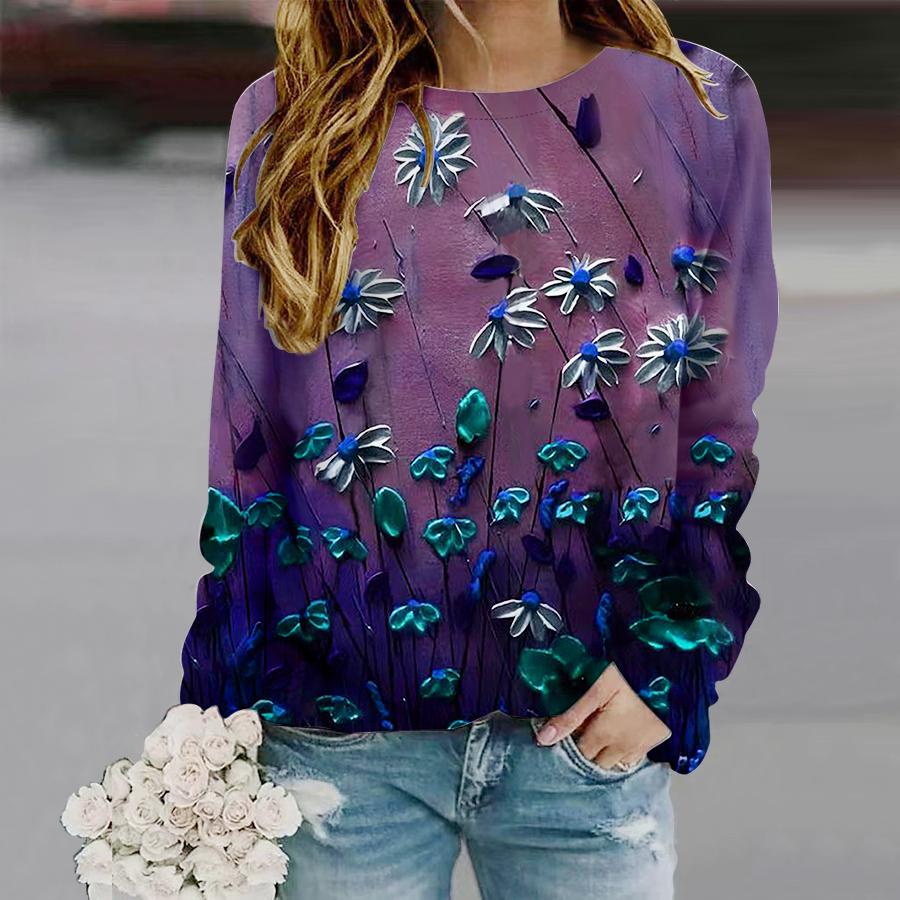 Топы для женщин с принтом масляной живописи и лаванды — фото 3