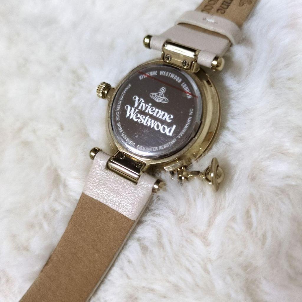 Used Vivienne Westwood White Leather Analog Watch Orb 2 Gold