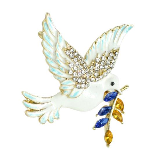 Brooch Pin Symbolic Pigeon Peace Alloy Pin Design Zinc with Rhinestone Inlay A