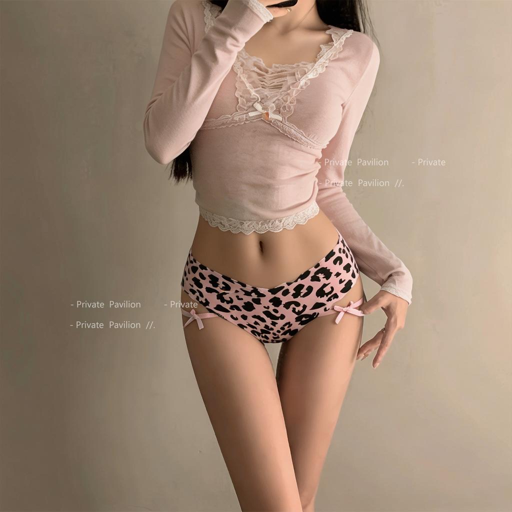 Female Summer Pure Sexy Hollow-out Bowknot Non-trace Low Waist Briefs