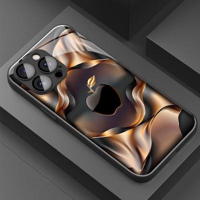 Black Golden For Apple Pattern Glass Material Phone Case For iPhone 17 16 15 14 Pro Max 13 12 11 16E 17Air 7 Plus XR XS X Cover