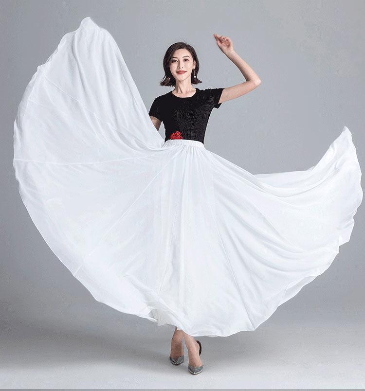 720° Chiffon Swing Skirt: High Waist, Ethnic Dance Red, Slimming Design