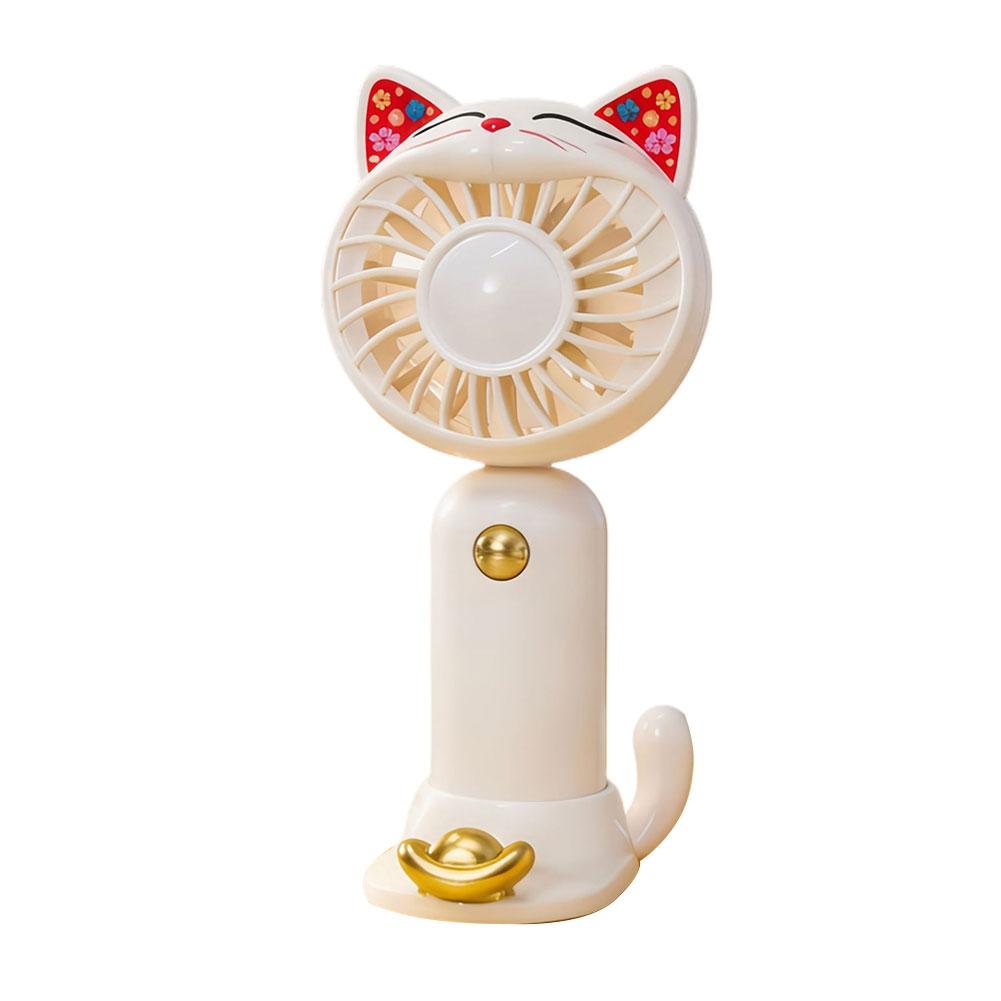 

Mini Cute Cat Shaped Fan With Base Portable Handheld Fan USB Rechargeable Desk Cooling Fan For Home Travel Gift Summer Cooling білий