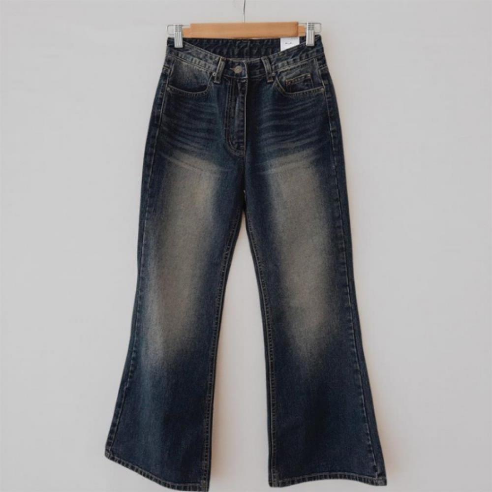 New Arrivals Open Run Women Vintage Cat Washing Bootcut Jeans Autumn Cotton Pant