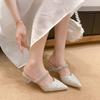 New bag head sandals summer word with pointed temperament high heel thick heel wedding shoes cool slippers