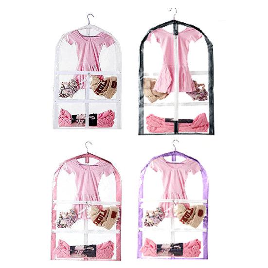 Gjennomsiktig reiseklespose med lommer glidelåslukking barneklespose PVC danse draktorganisator
