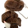 Leopard Print Mongolian Hat Plush Bear Hat Women's Autumn and Winter Imitation Mink Bucket Hat Versatile Scarf Scarf