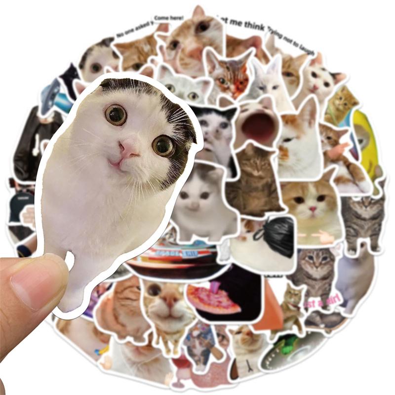 50Pcs Viral Cat Meme Doodle Stickers - Cute Trendy Kitty Expressions For Diy Decoration