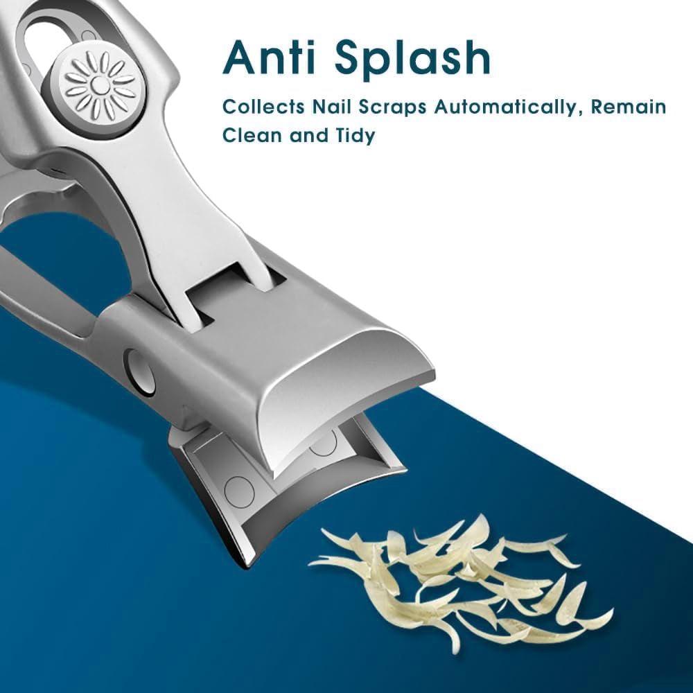 2 PCS Heavy-Duty Nail Clippers Set – Wide Jaw Toenail Clippers with Anti-Splash Catcher & PU Case for Seniors and Men