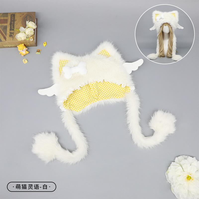 Lolita Plush Headgear Demon Ears Hats Winter Outdoor Warm Headwear Angel Wings Cap Gorro Ear Protection Hats Gifts