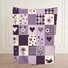 Blanket Throw Patchwork Print, Purple Heart Floral Flannel Blanket, Country Quilt Style, Sofa Bed Indoor Decor Soft Warm Throw