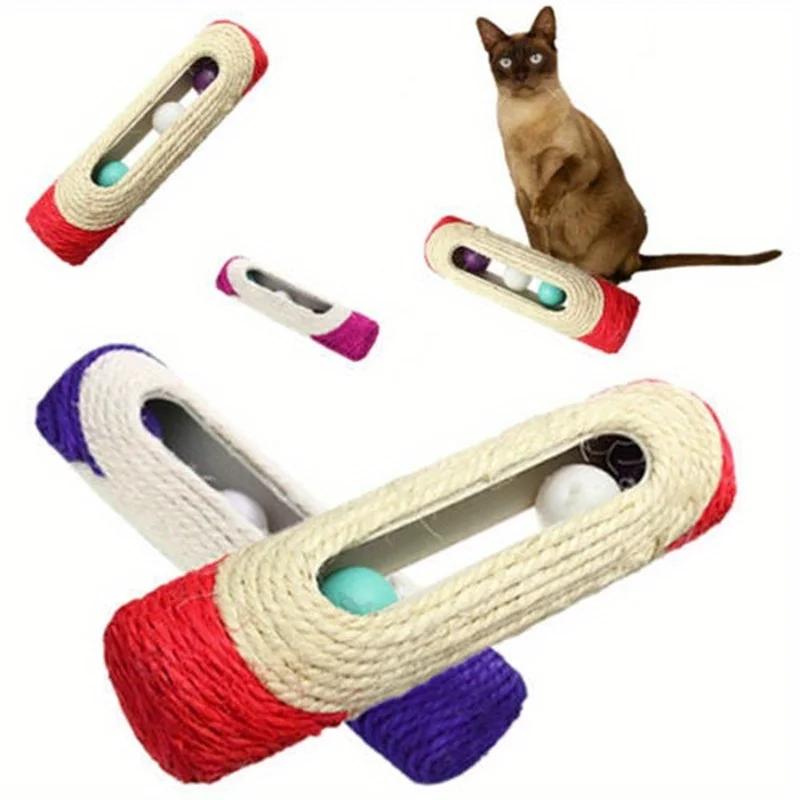 Kätzchen Katzenspielzeug Langer Rollender Sisal Kratzbaum Interaktives Spielzeug Haustier Katze Zubehör Federspielzeug mit 3 Rollkugeln Farbe Zufällig