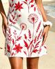 Red and Green Abstract Printed Single Shoulder Dress, Sexy Off Shoulder Short Style, Slim Fit and Slimming Vacation Dress
