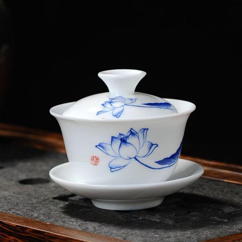 Non-Hot Touch White Porcelain Gaiwan Tea Cup with Lid - Small Size Ceramic Tea Infuser Bowl for Kung Fu Brewing