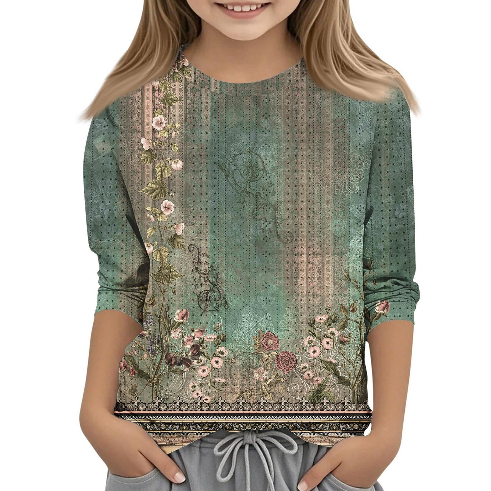 

Топы с принтом для девочек 5-16 лет с круглым вырезом и рукавами 3/4 Футболки Модные топы Наряды Футболки 110 армия зеленый