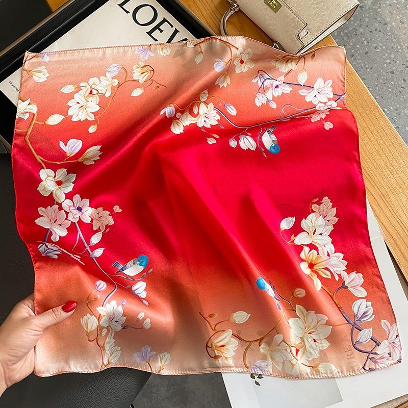 53cm Floral Printed Silk Square Scarf Women's Fashionable and Versatile Printed Scarves High-end Decorative Scarf Shawl Kerchief