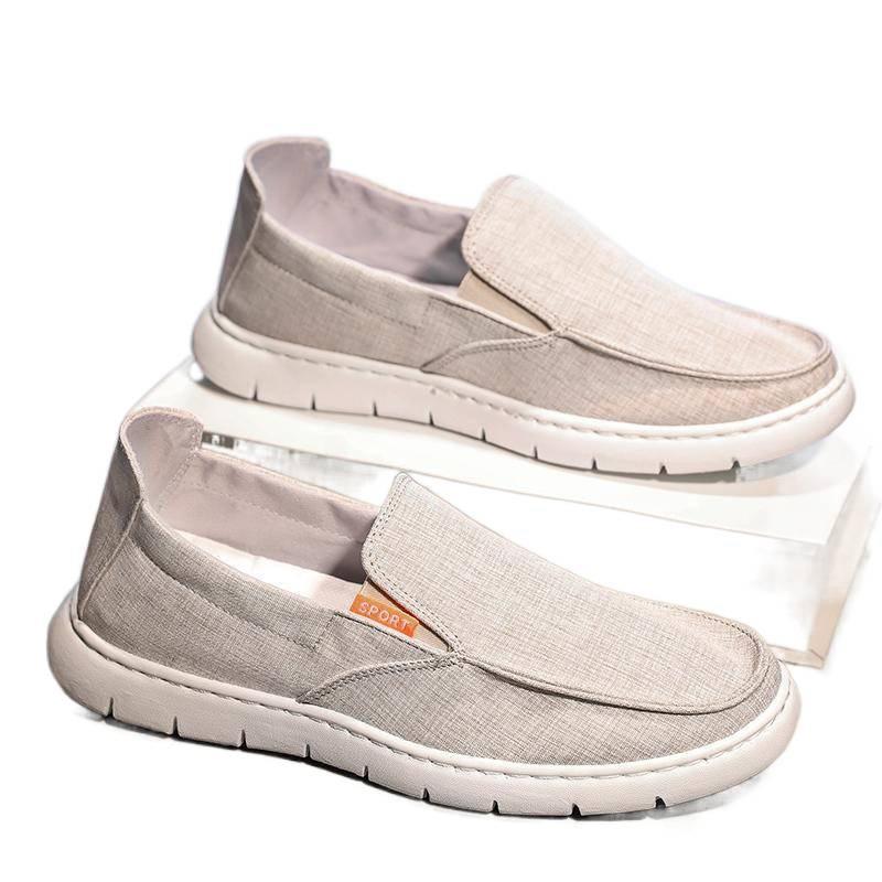 Canvas men's shoes summer breathable black cloth shoes lazy one pedal driving soft-soled Doudou tide shoes cloth shoes lazy shoes