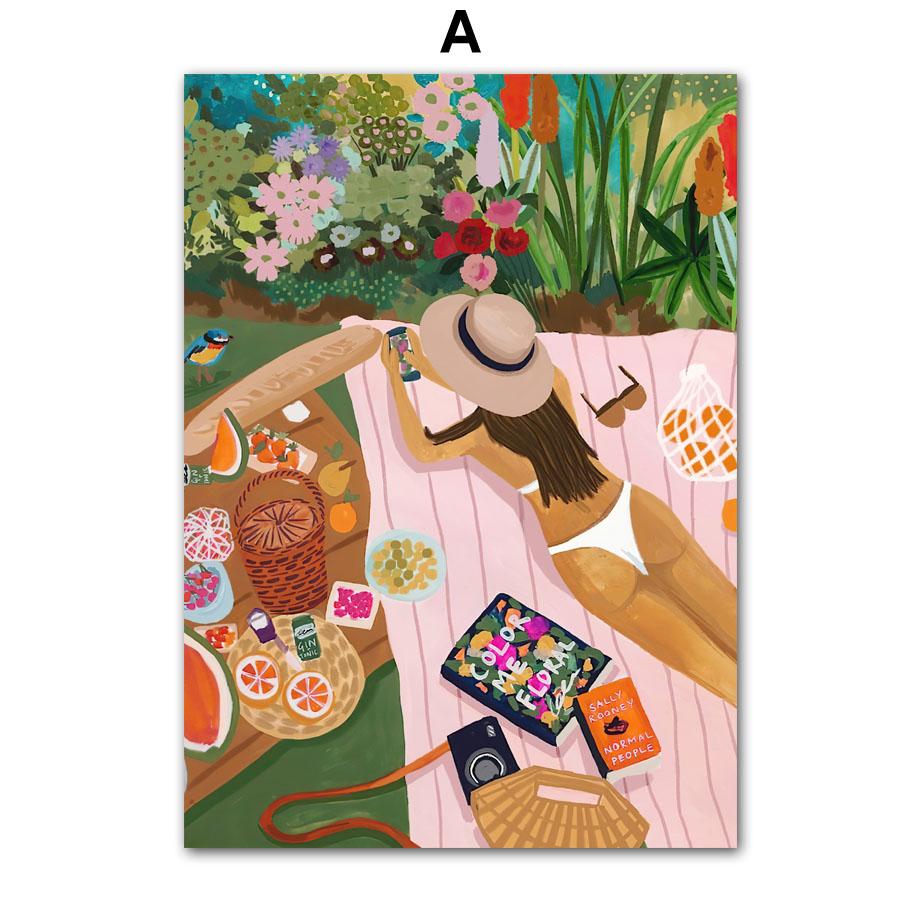 Modern Girl Vase Flower Abstract Illustration Poster Kraft Club Bar Vintage Posters Wall Art Canvas Painting Bedroom Study Decor