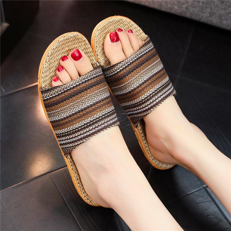 Home Linen Slippers Printed Cute Fashion Non-slip Breathable Fashion Versatile EVA Thick Bottom Couple Hemp Slippers