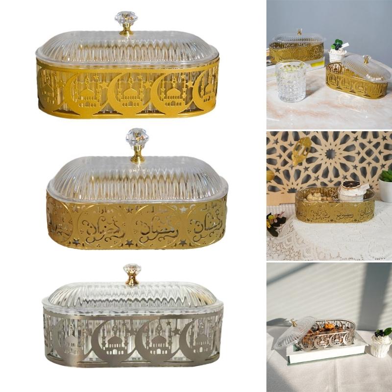 Eid Mubarak Dessert Tray Ramadans Candy Serving Dish Snacks Storage Box Metal Platter for Festival Table Decoration