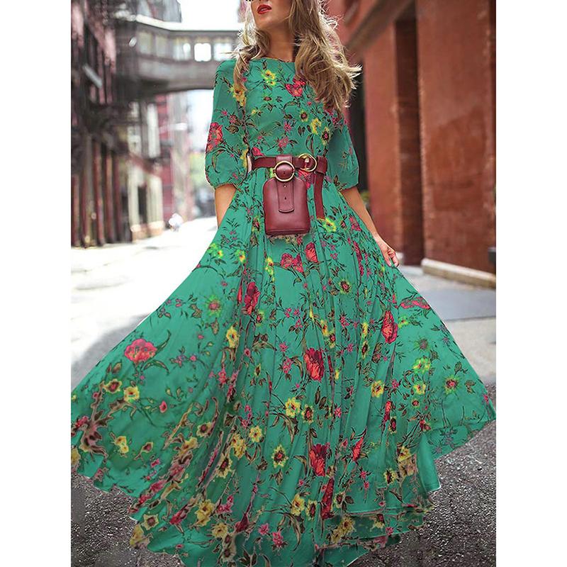 Fashion Loose Party Club Casual Dress Elegant Floral Chiffon Long Dress Women French Style Short Sleeve Summer Dress Robe 26661