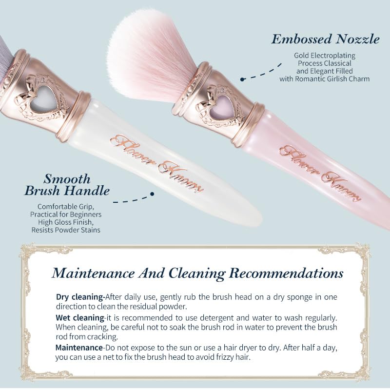 Flower Knows Bunny Garden Rougepinsel, Weicher Puderpinsel für die Wangen, Gesichtsmake-up-Pinsel für einen konturierten Look(Perlrosa)
