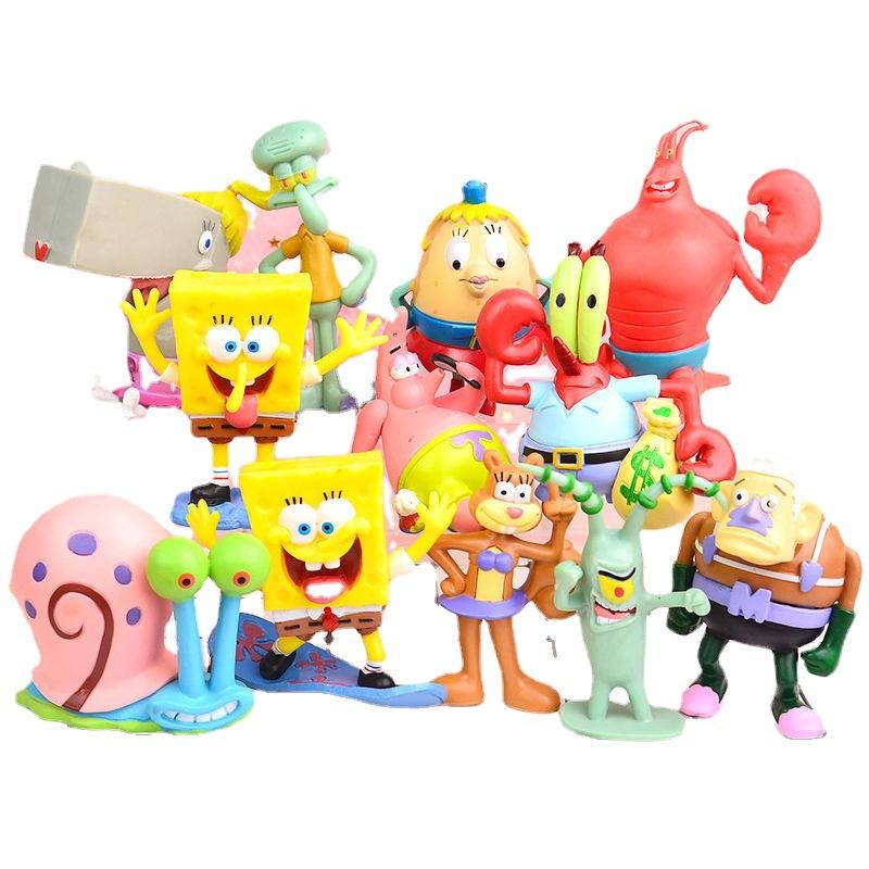 12Pcs/Set Spongebob Squarepants Anime Figures Toy Patrick Star Mr. Krabs Collectible Model Doll Fans Gift