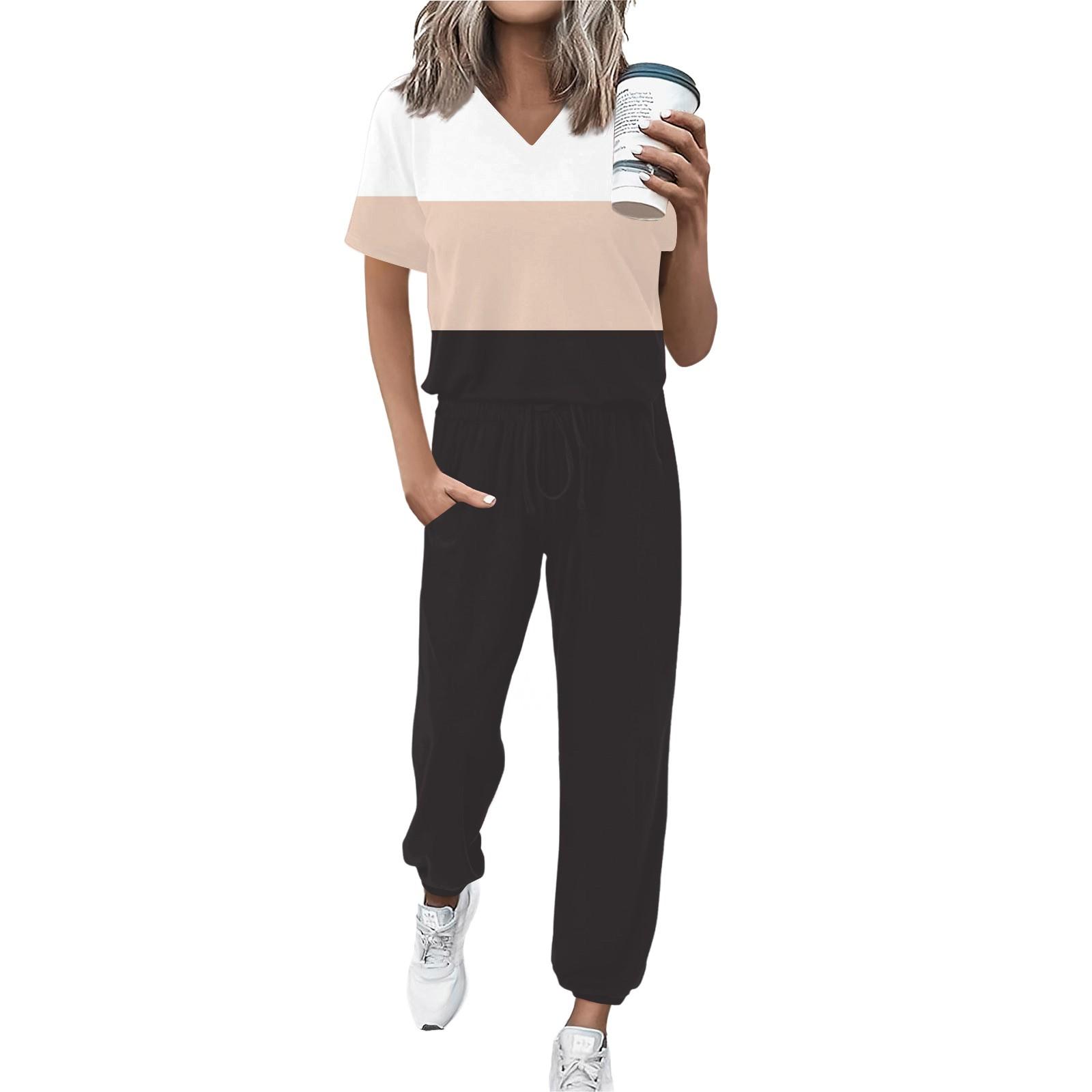 

Женский спортивный костюм с V-образным вырезом и коротким рукавом, свободные брюки S