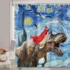 Funny Cat Dinosaur Shower Curtain Fishing Japanese Ocean Wave Rustic Wood Farmhouse Fabric Kids Bath Curtains For Bathroom Decor