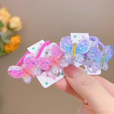 2 PIÈCES Dessin Animé Dégradé Papillon Filles Enfants Élastiques à Cheveux Adorables Accessoires Cheveux Princesse Enfants Chouchous Cheveux Bébé Coiffure