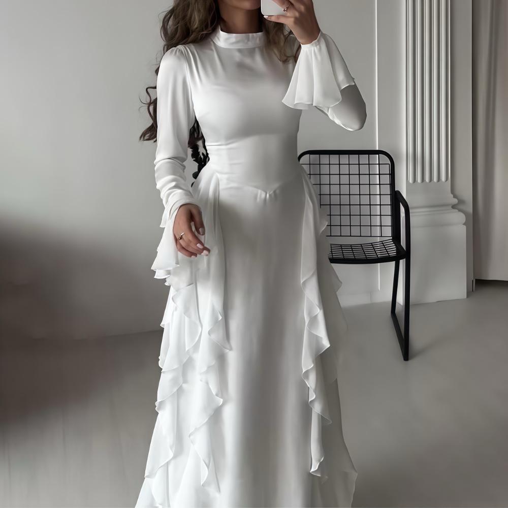 Women's Flare Sleeve Ruffle Dress Muslim Party Gowns Dubai Abaya Turkey Robe Elegant Female Robe Islamic Gown Autumn Fashion