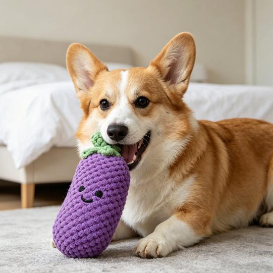 Plush Vegetable Dog Toy Squeaky Broccoli Eggplant Dog Chew Toy Cute Stuffed Scallion Chili Pepper for Puppy Teething Interactive Play